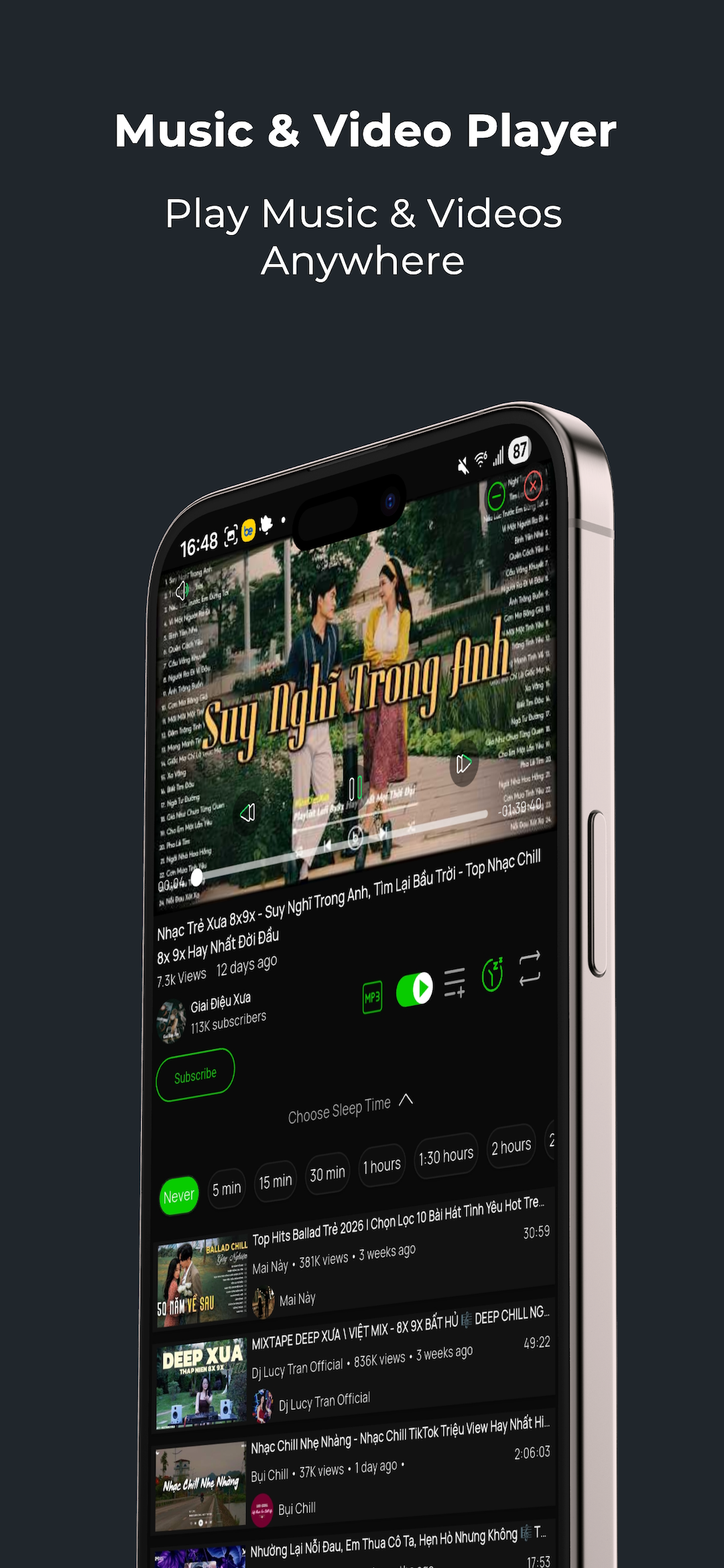 Music and video player screen
