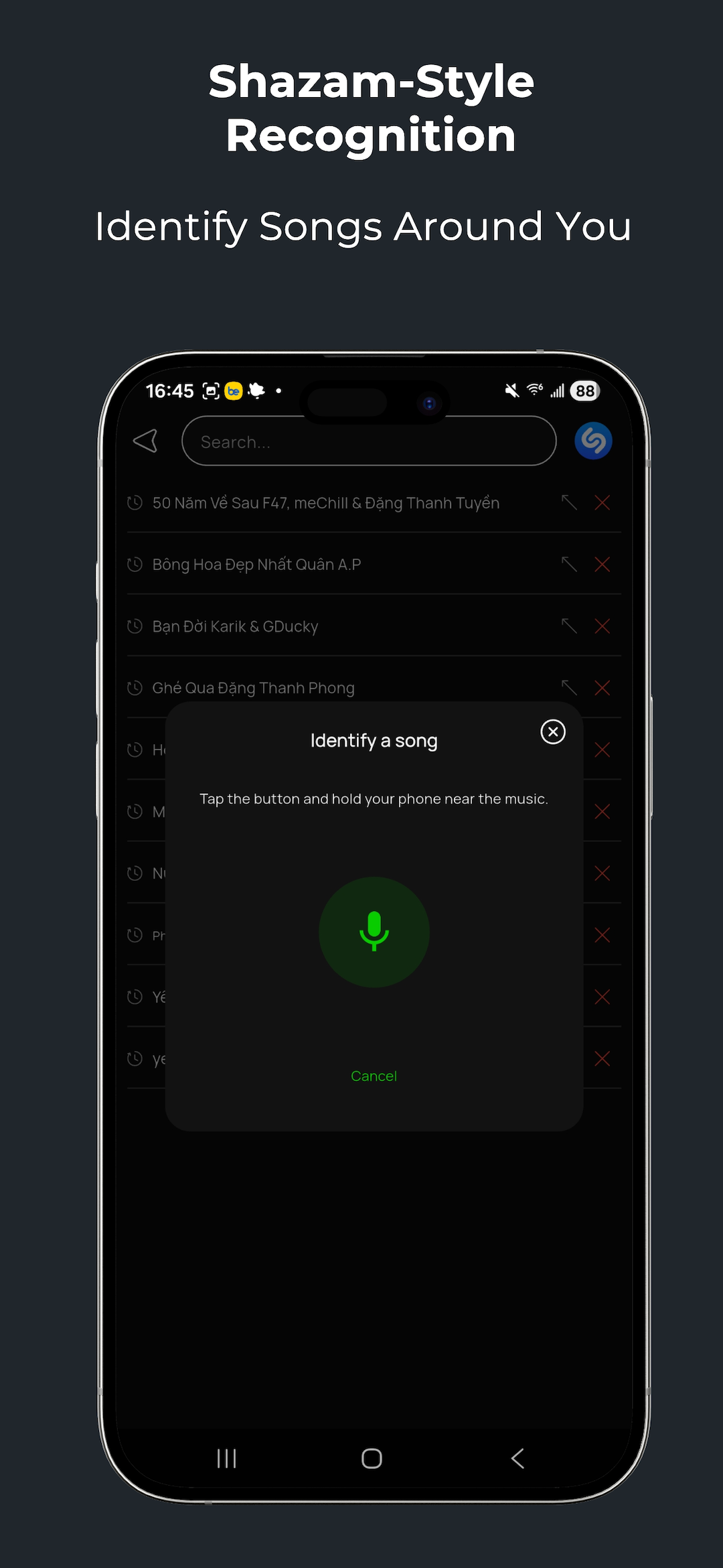 Song recognition screen